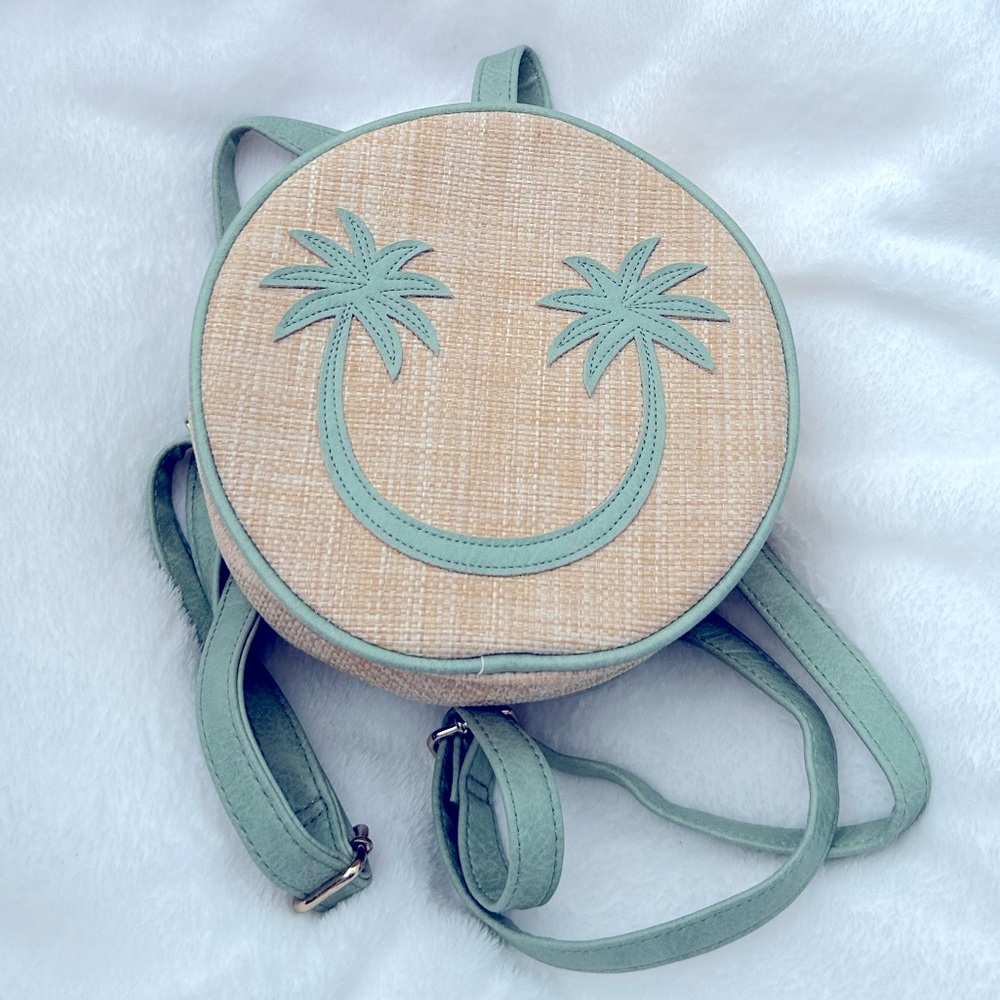 Adorable round palm tree smiley mini backpack, in jade & tan π΄π - Picture 1 of 7